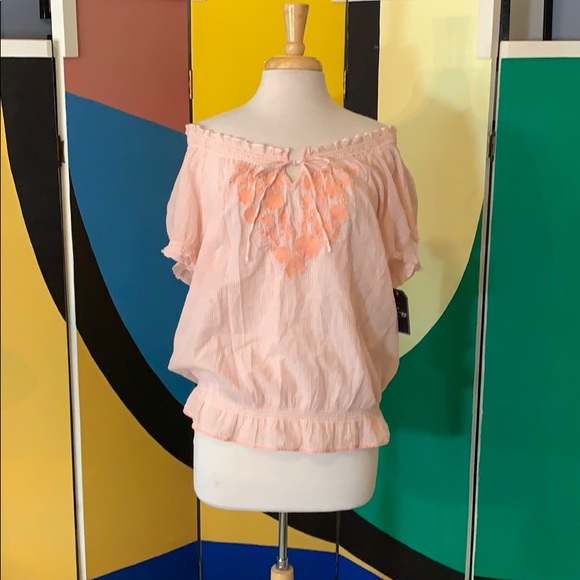 St. John's Bay Tops - NWT Coral embroidered off shoulder boho shirt